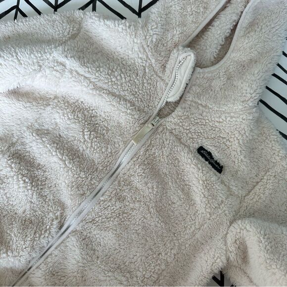 Eddie Bauer Kid's Size Medium Full Zip Cream Hooded Sherpa Jacket - Picture 1 of 4